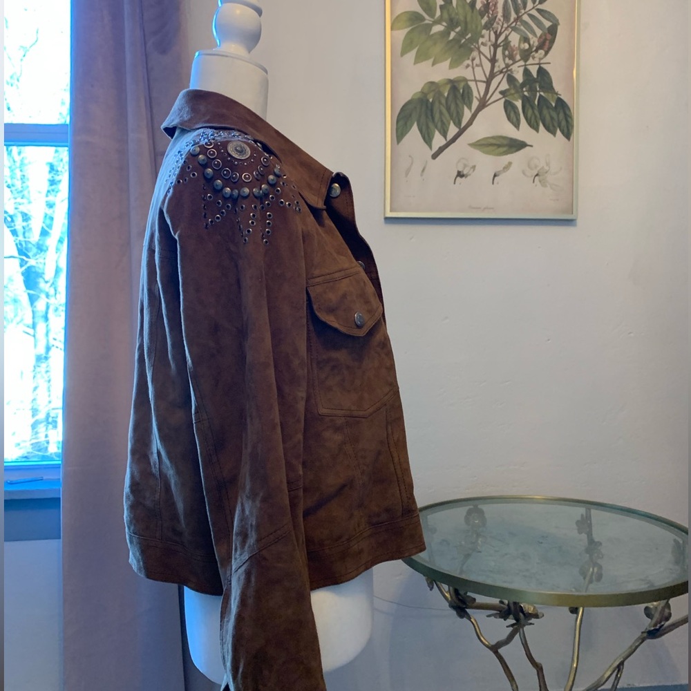 Free People Brown Suede Studded Trucker Jacket - Picture 3 of 6